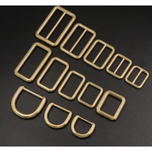 Meetee 4Pcs Solid Brass Buckles for Bag Belt Strap Webbing Adjust Tri-Glide Buckle Connector D Ring Hook Clasp DIY Leather Craft