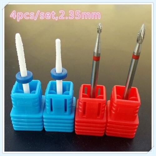 4pcs/set Ceramic+carbide Nail Drill Bit Pedicure Machine Remove Foot Calluses Flame Bit Tools 3/32" Shank Nail Tools