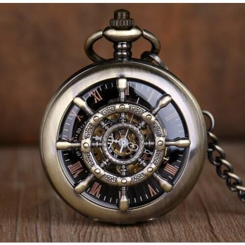 5pcs Bronze Steampunk Mechanical Pocket Watch Antique Luxury Brand Pocket Watches Necklace Pocket & Fob Watches Chain Best Gifts