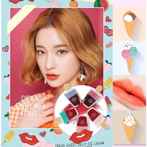5pcs/set Korean New Style Cute Ice Cream Lip Tint Makeup Liquid Lipstick Moisturizing Lip Gloss Waterproof Lasting Lip Cosmetic