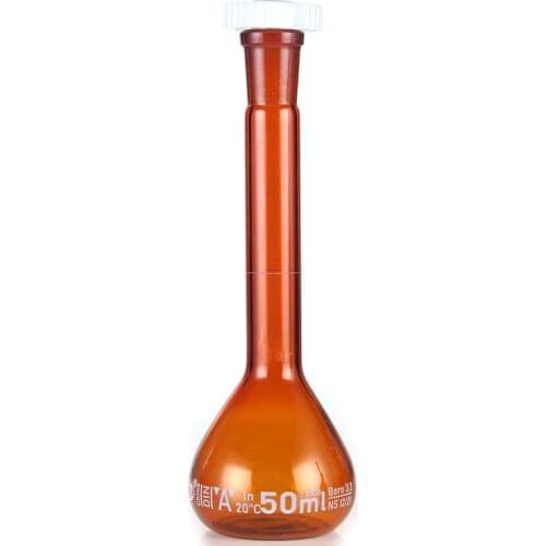 50ml Brown Lab Borosilicate Glass Volumetric Flask with plastic Stopper Office Lab Chemistry Clear Glassware Supply