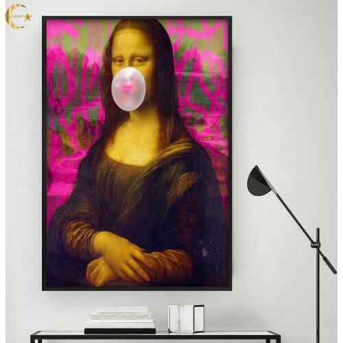 Retro Abstract Canvas Painting Mona Lisa White Bubble Gum Poster Nordic Wall Art Print Picture for Living Room Home Decor