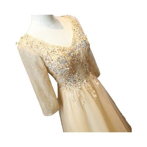 Freeship light golden half sleeve rhinestone beading dream fairy long dress studio/stage/chorus/Victorian dress