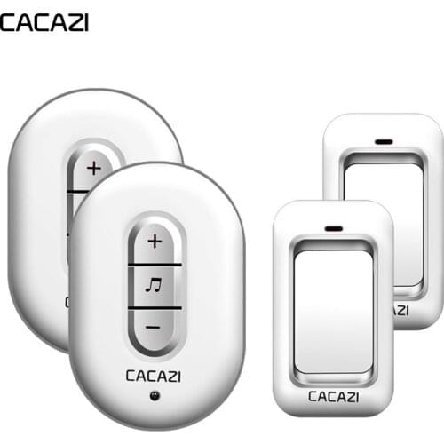 CACAZI Wireless Doorbell Self Powered No Batteries Waterproof 2 Button 2 Receiver 48 Chimes LED Light Home Cordless DoorBell