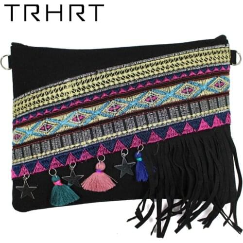 Black Bohemian style Handbags Women Shoulder Fringed Messenger Bag Leather Tassel Boho Bags Good Quality for Bride Gift