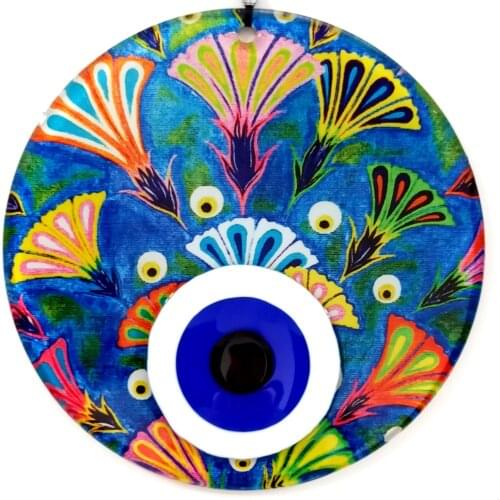 Floral Pattern Evil Eye Beaded Fusion Glass 16 Centimeter Wall Ornament