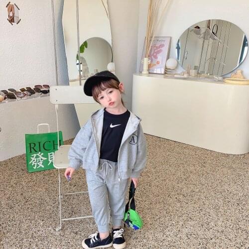 Childrens Sports Suit 2021 Autumn Boys and Girls Korean Trousers Hooded Cardigan Sweater+two-piece Sweater toddler girl clothes