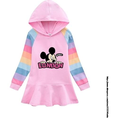 Disney Children Girls Party Dress Mickey Mouse Princess Kids Sweet Spring Ruffle Dresses Cartoon Hooded Clothes