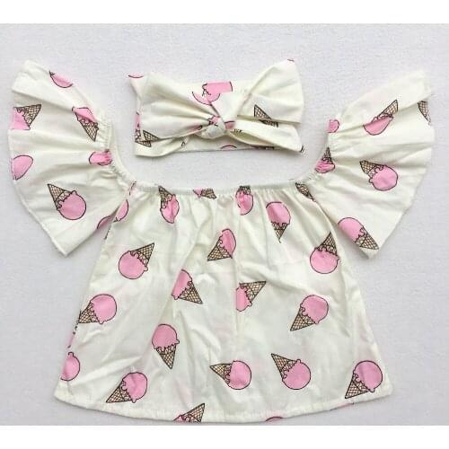 Ice cream Girls Reversible Pinafore off shoulder Top Birthday Outfit Photo Shoot sunflower Summer crop top Baby Girl Clothing