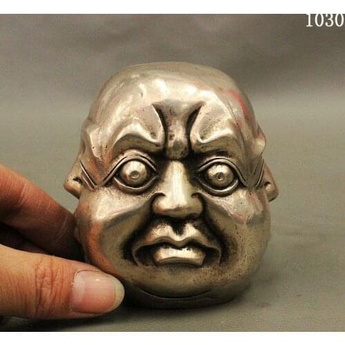 Collect Chinese Buddhism Silver 4 Face Emotions Maitreya Buddha Head Statue 160817