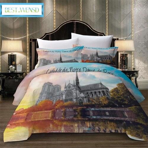Bedclothes Famous buildings king size beding set yellow 3d duvet covers sets comforter cover 3pcs bedding 220*240cm ,228*228cm