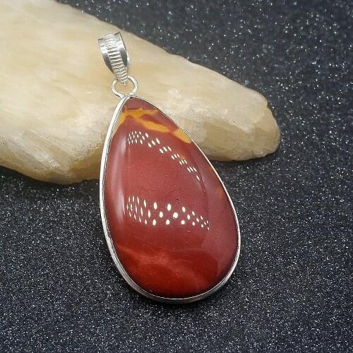 Teardrop Red WoodJasper Fashion Jewelry Silver Color Pendant Necklace 65mm HD438