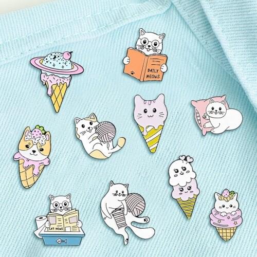 Creative Trendy Cartoon Animal Ice Cream Oil Drop Brooch Pin Denim Bag Gift Men Women Fashion Jewelry Clothes Decoration