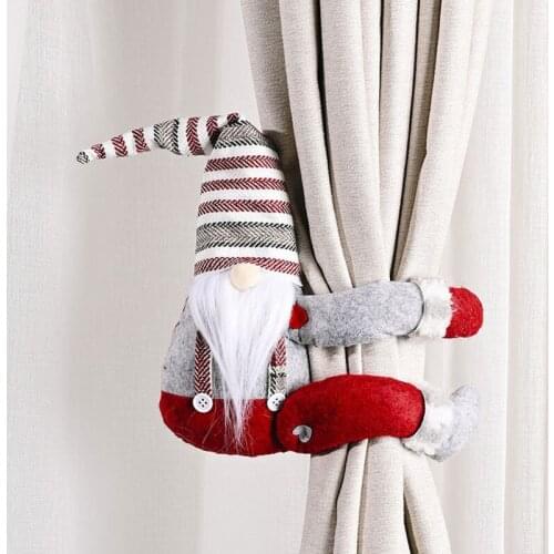 Hot Christmas Curtain Buckle Striped Hat Doll Decoration Cute Forest Man Side Hug For Home Hotel Restaurant As New Year Gift