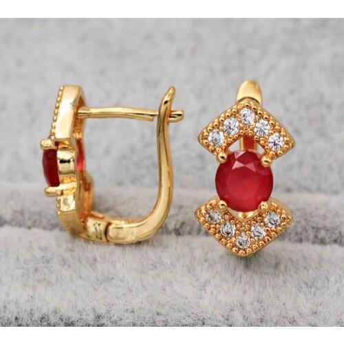 Trendy Gold Copper Plated Round Hoop Earrings Red Green Purple Cubic Zirconia Stone For Women Fashion Jewelry Accessories Gif