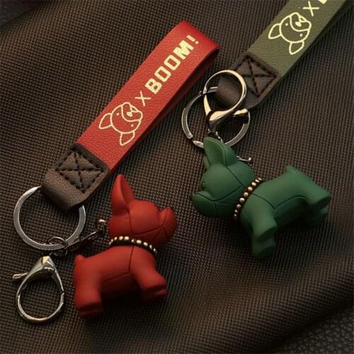 Fashion Punk French Bulldog Keychain Leather Dog Keychains for Women Bag Pendant Jewelry Trinket Mens Car Key Ring Key Chain