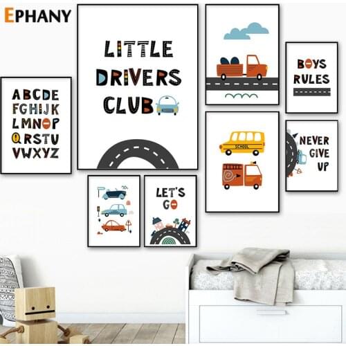 Cartoon City Car Driver Club Baby Boy Wall Art Nordic Posters and Prints Pictures for Childs Room Canvas Painting Decor