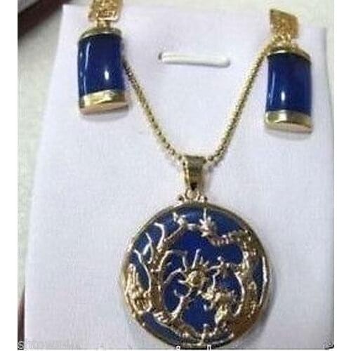 >>beautiful gold plate blue jade Earrings pendant set