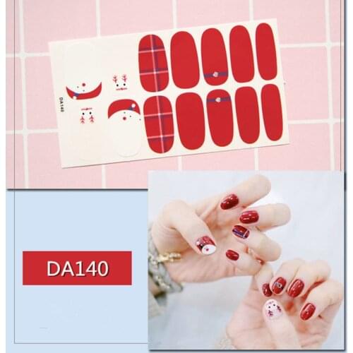Lamemoria 14tips/sheet Nail Sticker Beauty Nail Art Glitter Tips Full Nail Wraps Foils DIY Adhesive Decals Accessories DA069-140