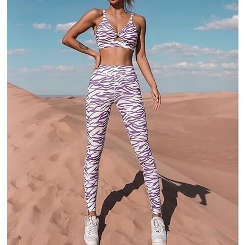 2021 Wholesale Womens Bra + Pants Printed Logo Fitness Suit 2PCS Gym Running Sportswear Yoga Set
