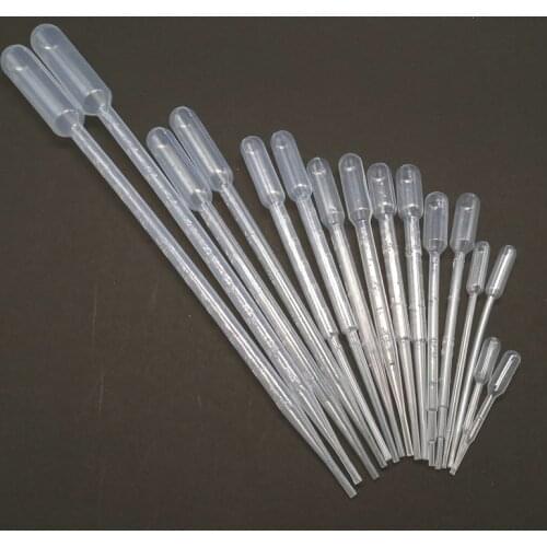 20pcs to 200pcs lab 0.2ml 0.5ml 1ml 2ml 3ml 5ml 10ml plastic pasteur pipette transfering dropper for school experiment