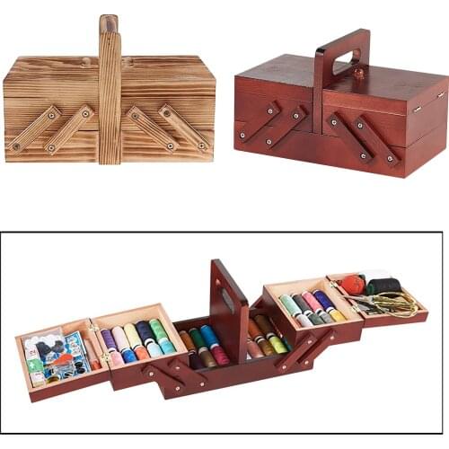 1pc Portable Wooden Sewing Kit Jewelry Storage Box Scissors Stitching Kit Sew Basket Cosmetics Case Organizer Home Solid Wood