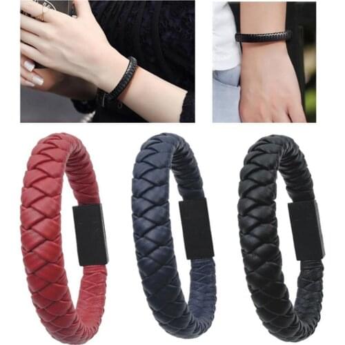 Portable Faux Leather Woven Mini Type-C Micro USB Charging Bracelet Data Cable