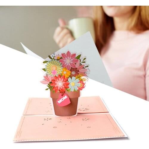Greeting Card Foldable Flower Pattern Paper Creative Hidden Design Blessing Card for Mothers Day Blessing Sculpture for Mother