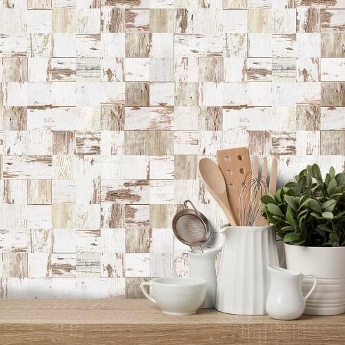 PVC Wood Grain Wallpaper Modern Tile Sticker Kitchen Living Room Dinning Room Home High Temperature Resistance Waterproof Decor