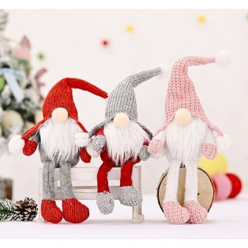 Christmas Plush Toy Children Boy Faceless Doll Decoration Knitted Hat Old Man Hanging Legs Family Ornaments Girl Gift Plush Toys