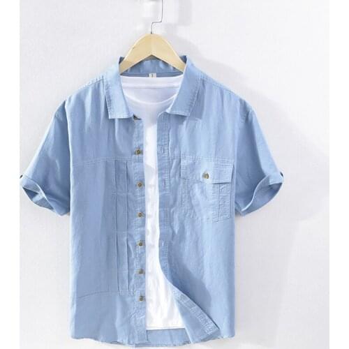 Cotton Linen Short Sleeve Shirt for Men Summer New Daily Casual Regular Tops Male Turn-down Collar Hemp Shirt Retro Clothes