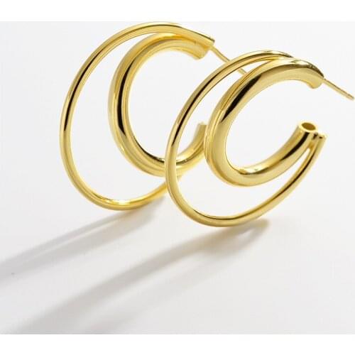 S925 Sterling Silver INS simple niche geometric cross double circles stud earrings Statement Dangle Earrings Shiny Jewelry