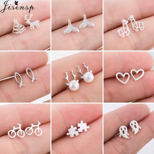 Bohemian Fashion Simple Stud Earrings Geometric Fish Heart Ghost Puzzle Earrings for Women Girls Kids Jewelry Pendientes Gifts
