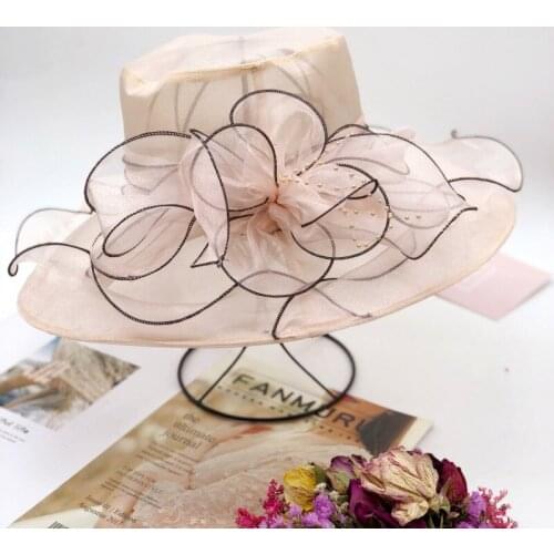 Womens Church Hats Flower Hat Summer Sun Hat Wedding Wide Brim Sea Beach