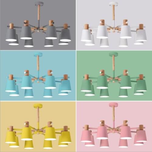 Nordic wooden Chandelier solid wood LED ceiling Chandelier E27 With Iron Lampshade creative Lighting Fixtures E27 Hanging Lights