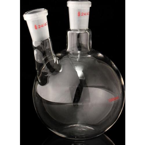 1000ml 2 Neck 24/40 Flat Bottom Glass Flask Laboratory Boiling Bottle Lab Supplies Glassware Kit Transparent Chemistry