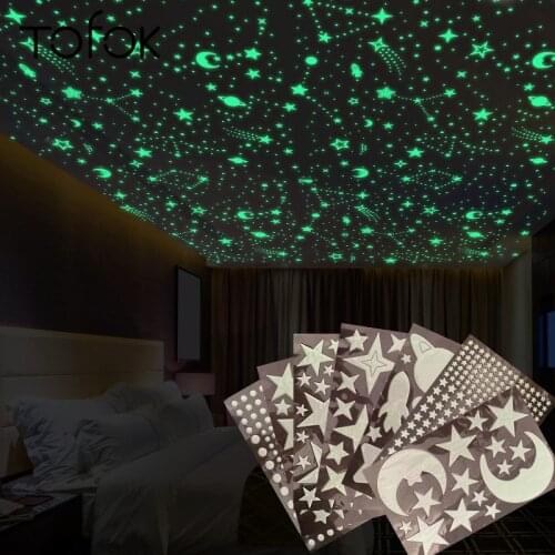 Tofok Creative 3D Starry Sky Luminous Bubble DIY Sticker Moon Stars Fluorescent Ceiling Wall Baby Kids Room Decorative Sticker