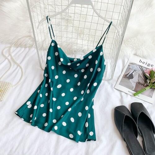 Women Summer Fashion Casual Retro Vintage Polka Dot Print All Match Tops Camis