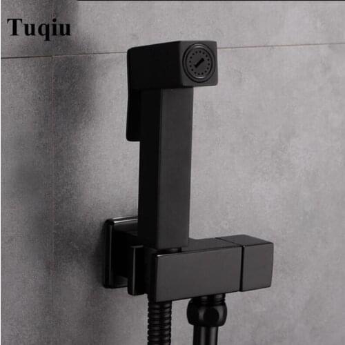Toilet Bidet Square Black Single Cold Bathroom Toilet Shower Blow-fed Spray Gun Nozzle Bidet Faucet Copper Bathroom Hardware