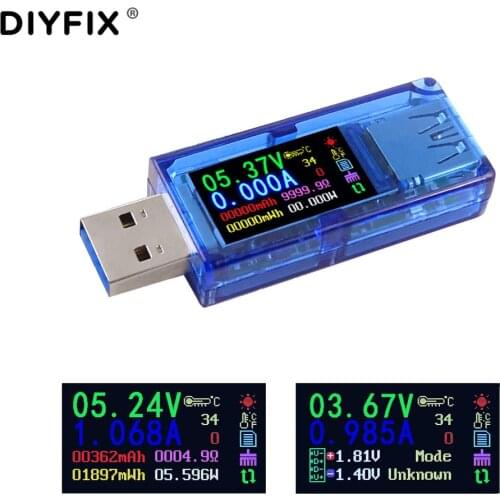 DIYFIX AT34 3.0 USB Tester IPS HD Color LCD Screen Voltmeter Ammeter Voltage Current Meter Multimeter Battery Charge Power Bank