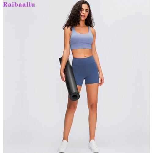 Raibaallu spring/summer lady sportwear womens crossover back gather running yoga suit get free mask
