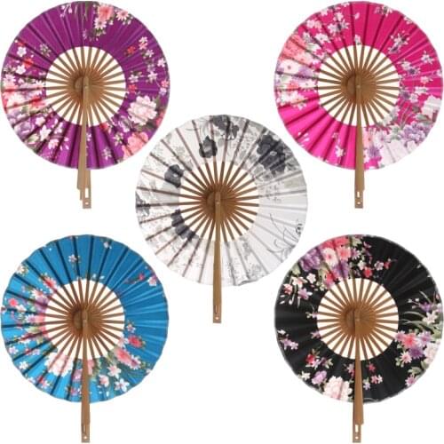 Japanese Sakura Flower Pocket Folding Hand Fan Round Circle Party Decor Gift