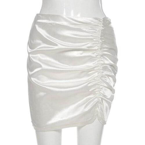 Women Fashion Ruched Solid Color Skirt Summer 2021 Ladies Female High Waist Ruffles Stylish Skirt for Party Gathering