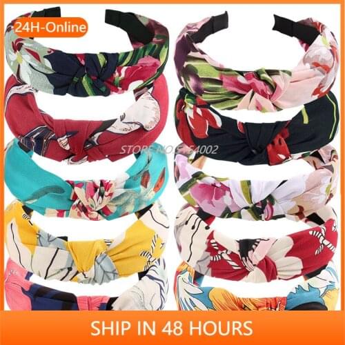 Korean Womens Printed Fabric Knot Headbands Knotted Hairband for Women Hair Accessories Girl Hair Bands Stripe Head Wrap