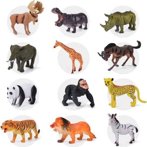 12 pcs Wild Animals Toy Children Early Learning Cognitive Toys Playset Simulation Animals Model Giraffe Orangutan Panda Elephant
