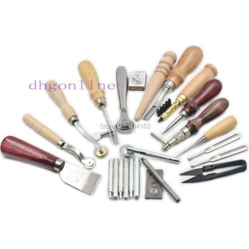 15 Tool Leather Craft Sewing Thread Snap Rivet Groover Skiving Knife Kit Awl
