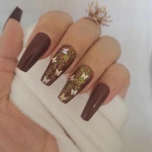 24pcs latest candy long ballet handmade crystal diamond fake nails sexy deep red