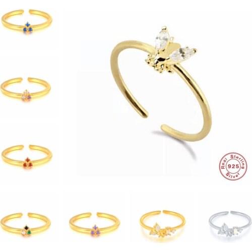 Aide 925 Sterling Silver Three Zircon Colorful Resizable Rings Rainbow luxury Bee Charm Slim Circle Opening Rings Party Jewelry