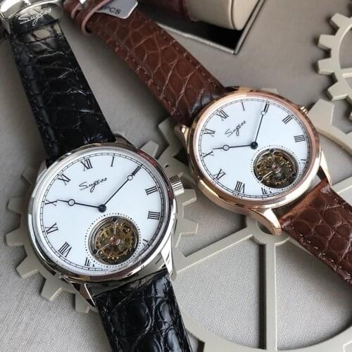 Sugess Real Tourbillon Movement Mechanical Watch Men Antique Ceramic Enamel Dial Luxury Alligator Sapphire Watches Mens 2020