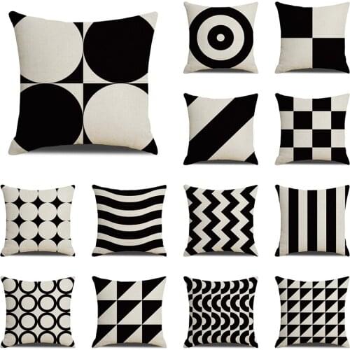 Black and White Geometric Cushion Cover for Sofa Car Office Home Decor Pillow Case Stripe Plaid Throw Pillow Cover 45x45cm